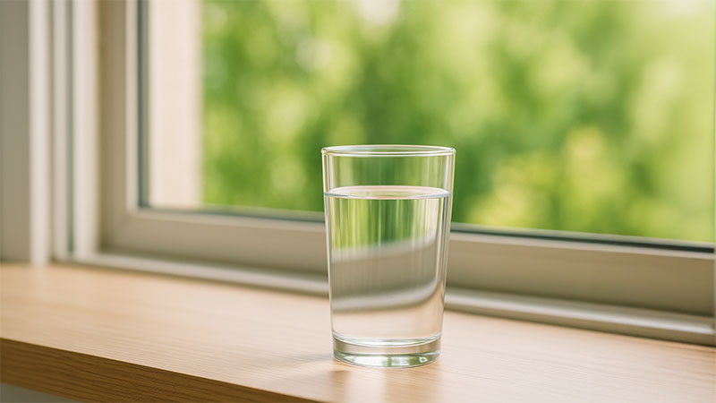 Glass of water by a window